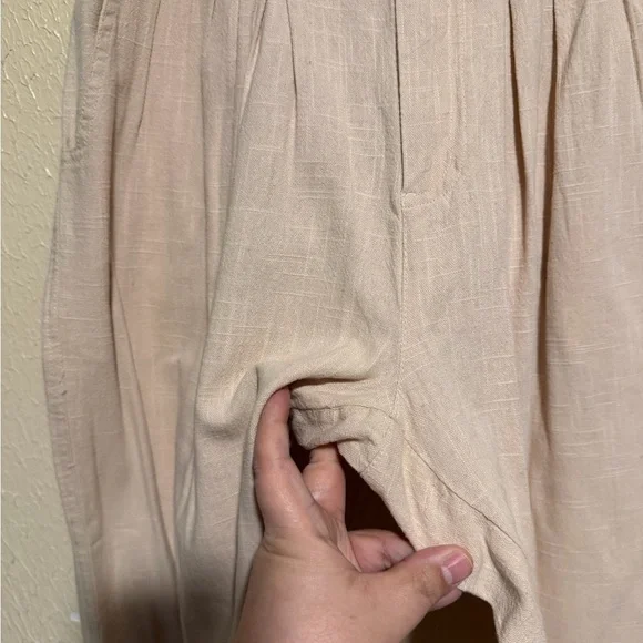 Free People Lotta Love Linen Trousers Pebble Tan Wide Leg Pants Size‎ 4 - Picture 3 of 9